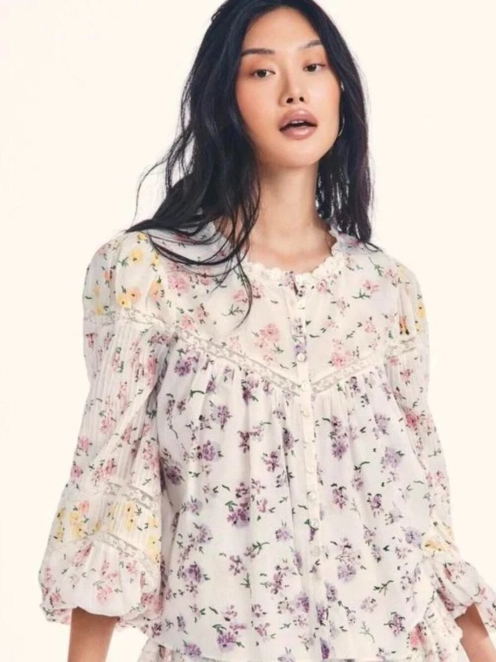Loveshackfancy Badyn Blouse In Fruit Bliss S 6 Floral Print Cotton Top NEW 46902